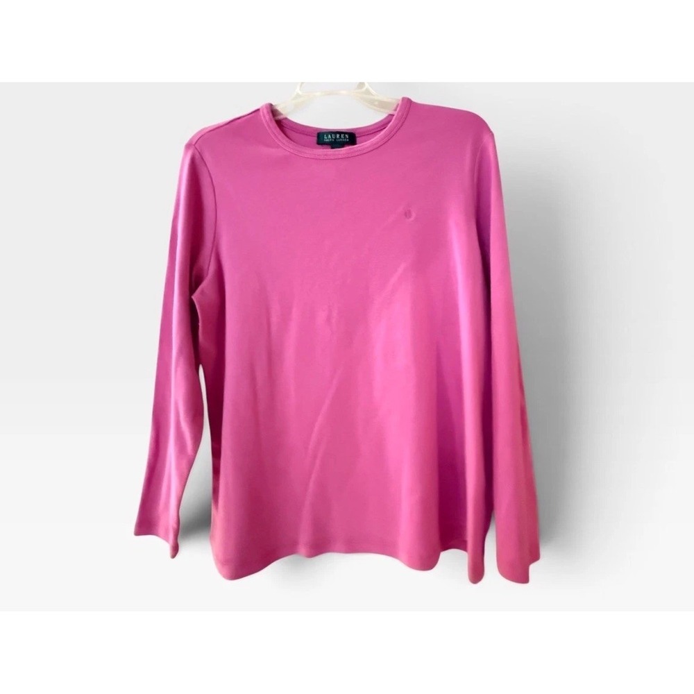 Lauren Ralph Lauren Women's 1X Pink Cotton Long Sleeve Top Preppy LRL Logo